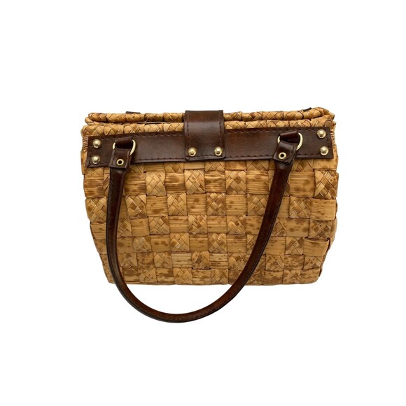 Vintage MR. ERNEST Woven Wicker Handbag Brown Leather Top Handle Bag Purse - Picture 5 of 9